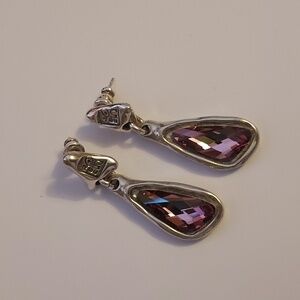Uno de 50 Pink Swarovski Crystal drop teardrop shape dangle silver earrings